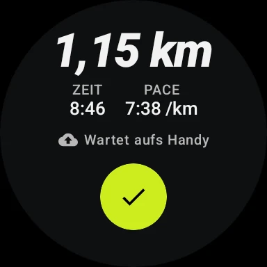 Zusammenfassung nach dem Lauf mit Hinweis, dass die Übertragung ans Handy aussteht